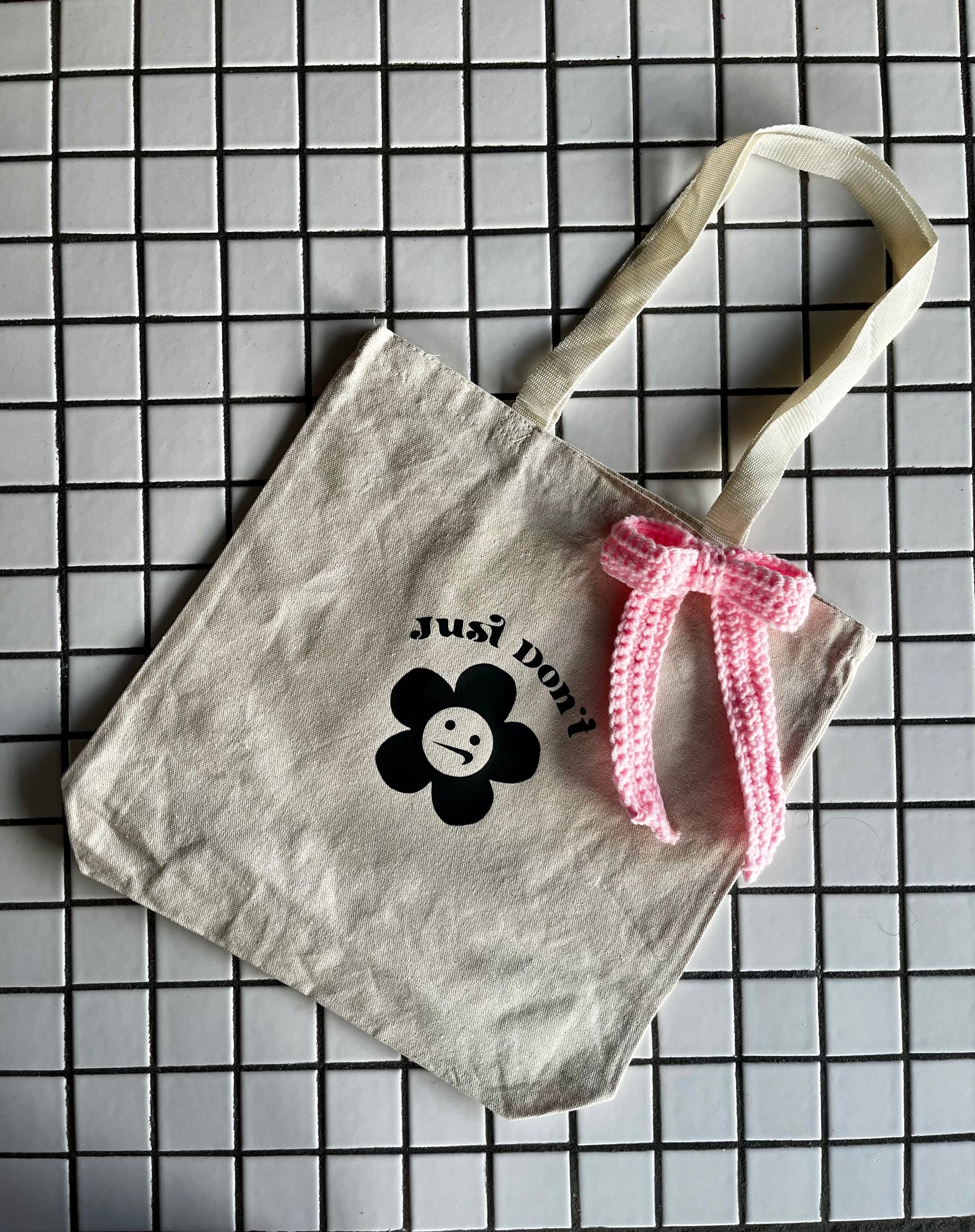 Just Don’t Canvas Tote Bag w/ Pink Bow