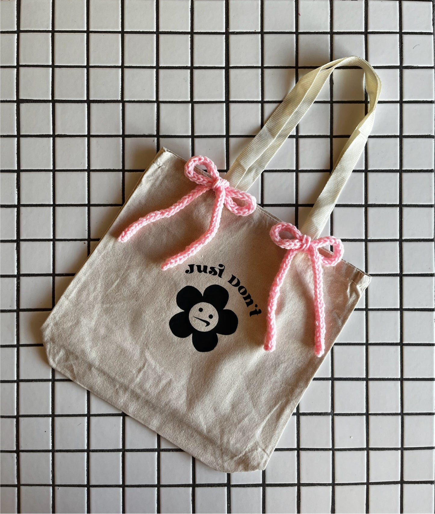 Just Don’t Canvas Tote Bag w/ Double Pink Bow