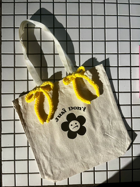 Just Don’t Canvas Tote Bag w/ Double Yellow Bows