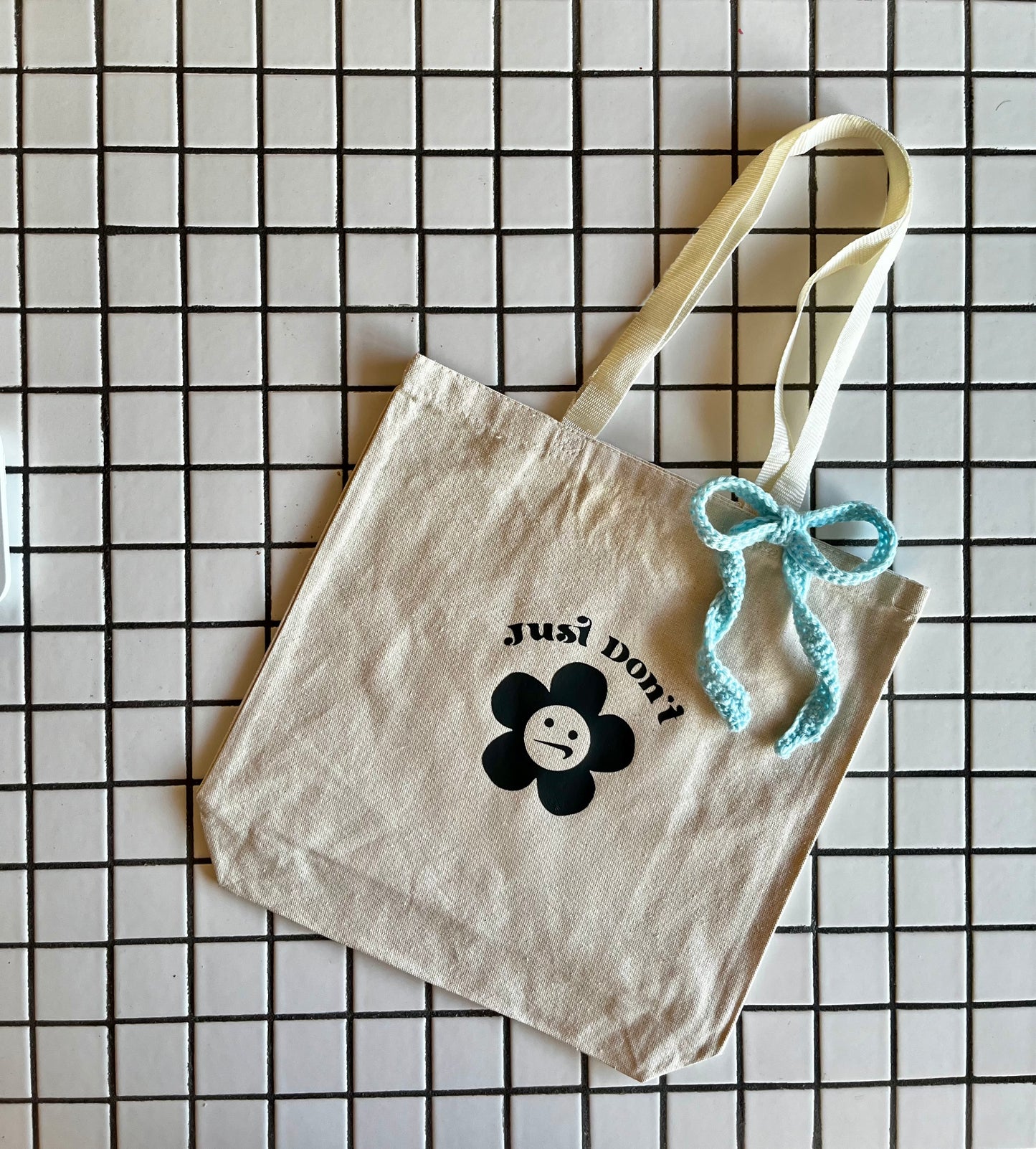 Just Don’t Canvas Tote Bag w/ Blue Bow